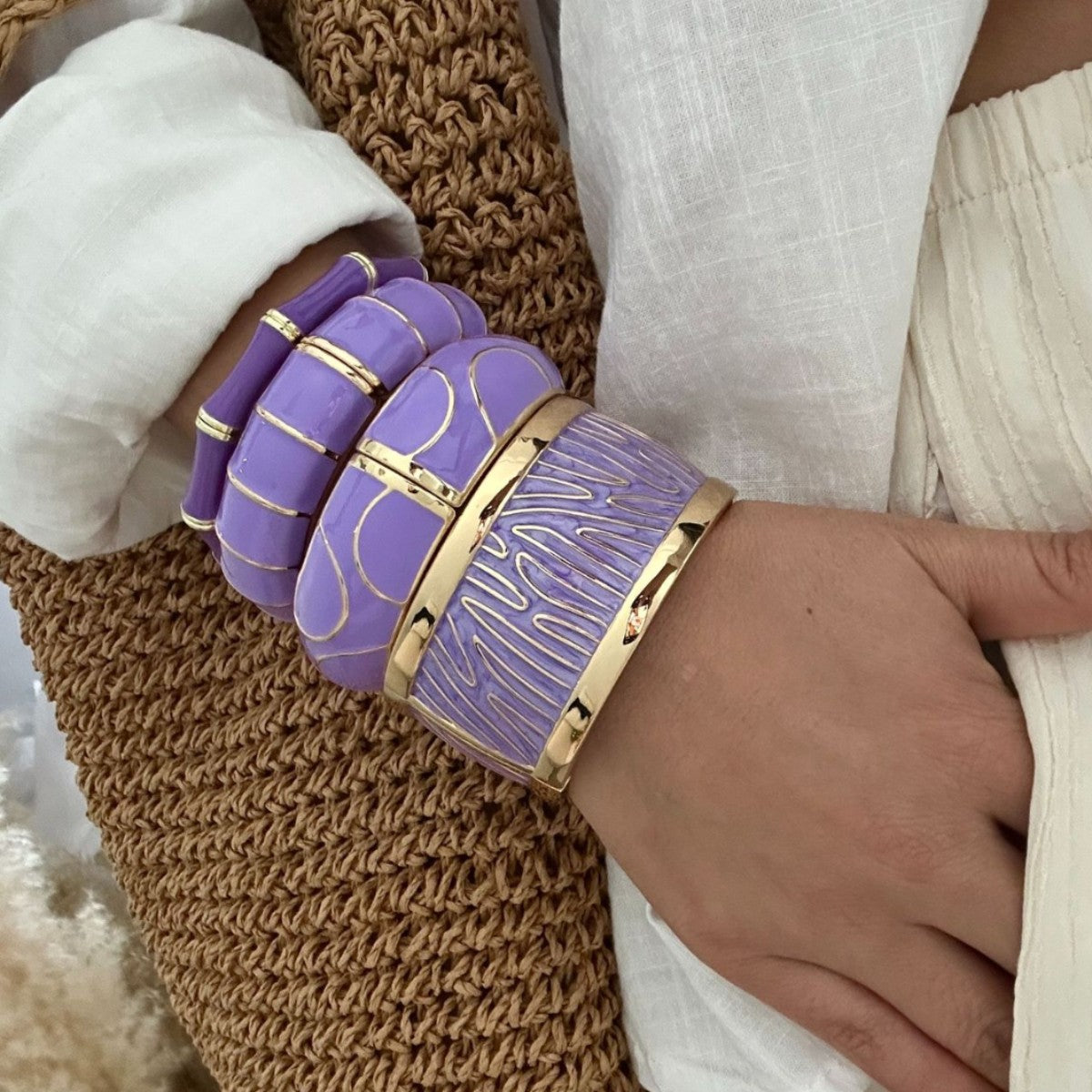 Bracciale Elastico Aperto Geometrico in Lega Placcata ad Olio Sgocciolante Boemo Colorato