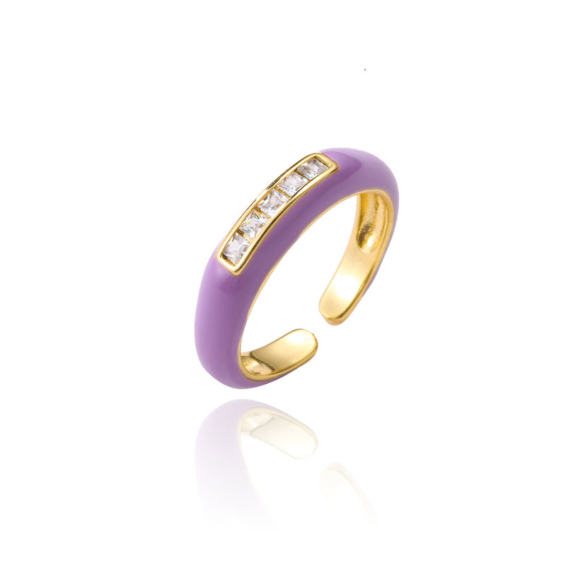 18K Gold Drip Oil Geometric Brass Micro-inlay Cubic Zirconia Ring for Women
