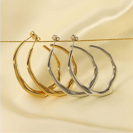 Orecchini irregolari a forma di C in acciaio inossidabile placcati oro 18 carati, polsini per orecchie minimalisti alla moda da donna