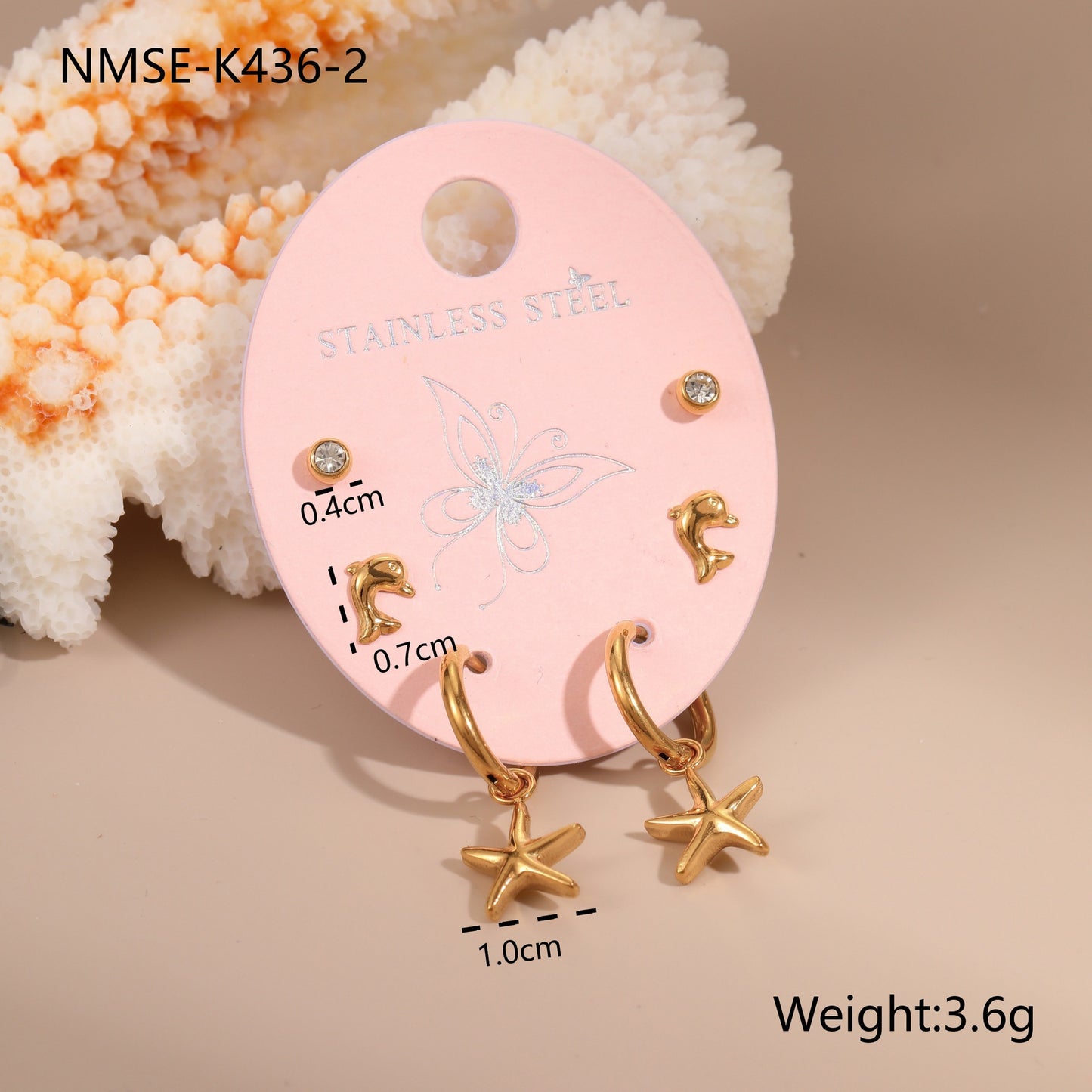 Orecchini a perno geometrici in acciaio inossidabile da donna, set da tre con intarsi di strass