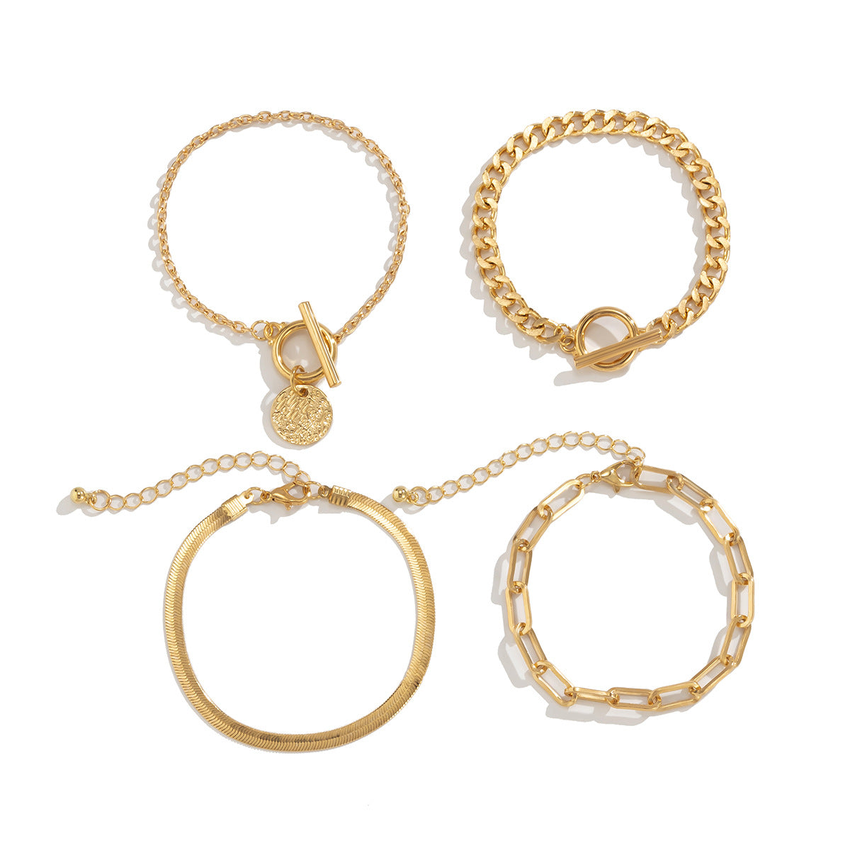 Minimalist Geometric Pendant Snake Chain Bracelet Set in Alloy with Plated Finish Sweet and Edgy Style