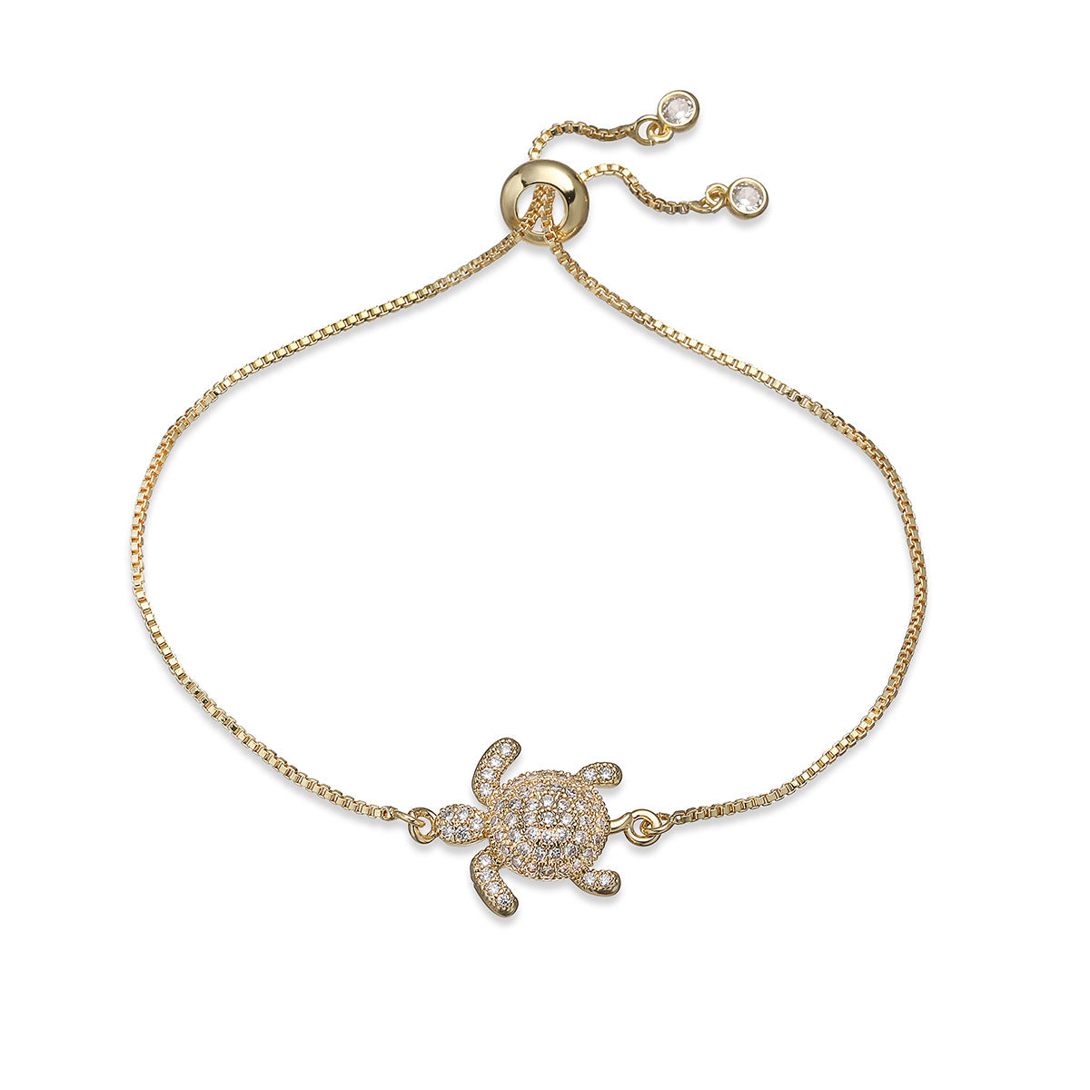 Luxury Gold Plated Brass Turtle Bracelet with Cubic Zirconia for Women