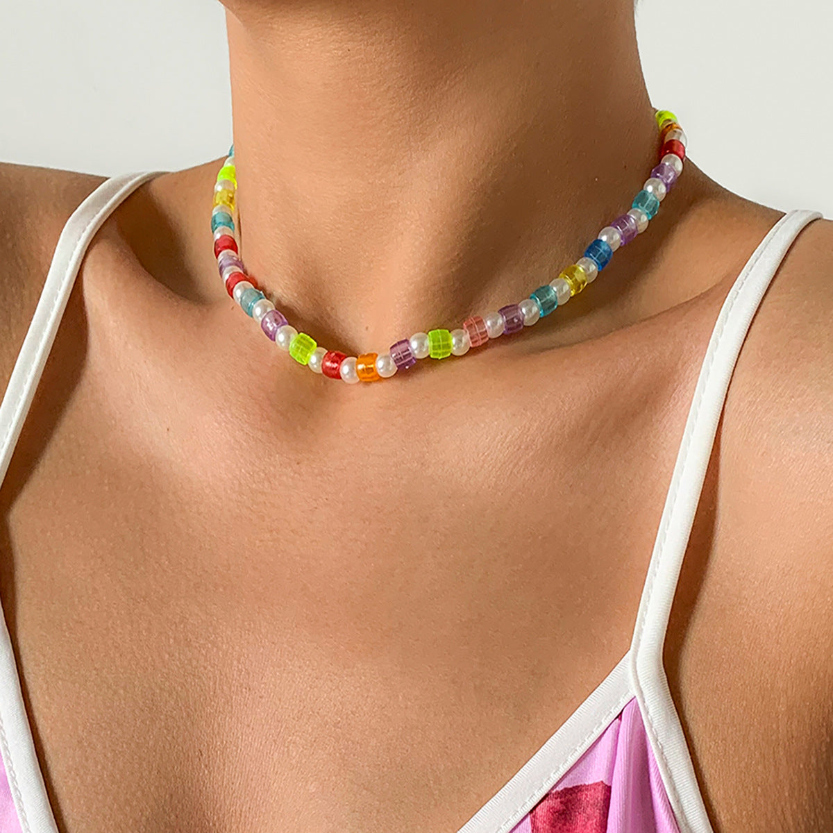 Bohemian Vintage Geometric Resin Acrylic Beaded Necklace for Women