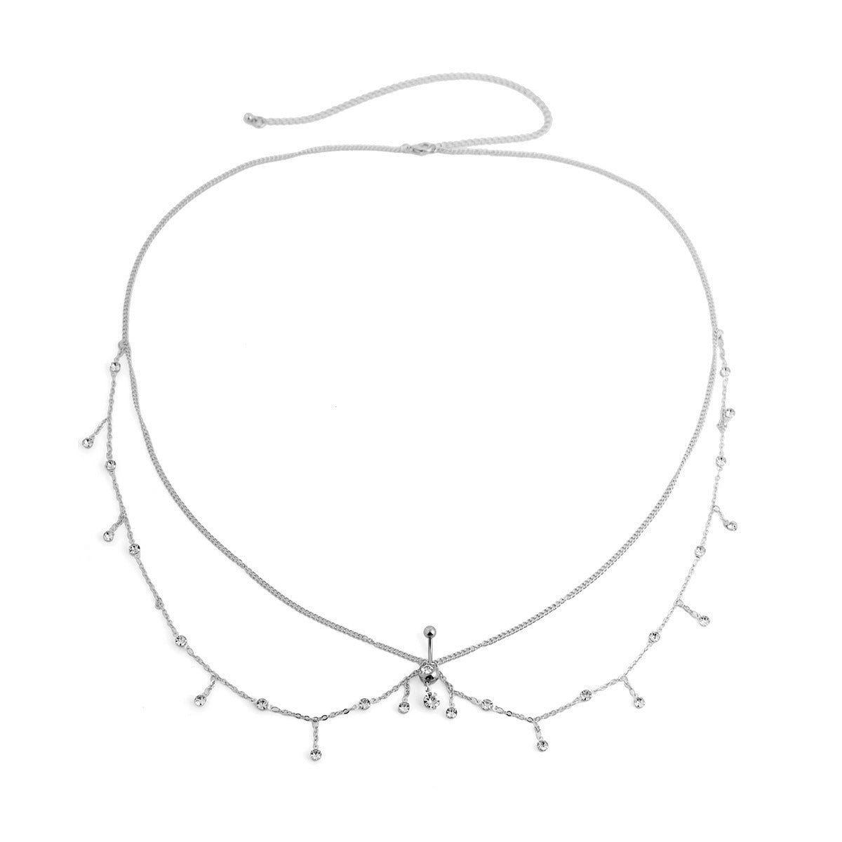 Catena per il corpo con nappe in strass sexy, zirconi cubici e perle finte, da donna