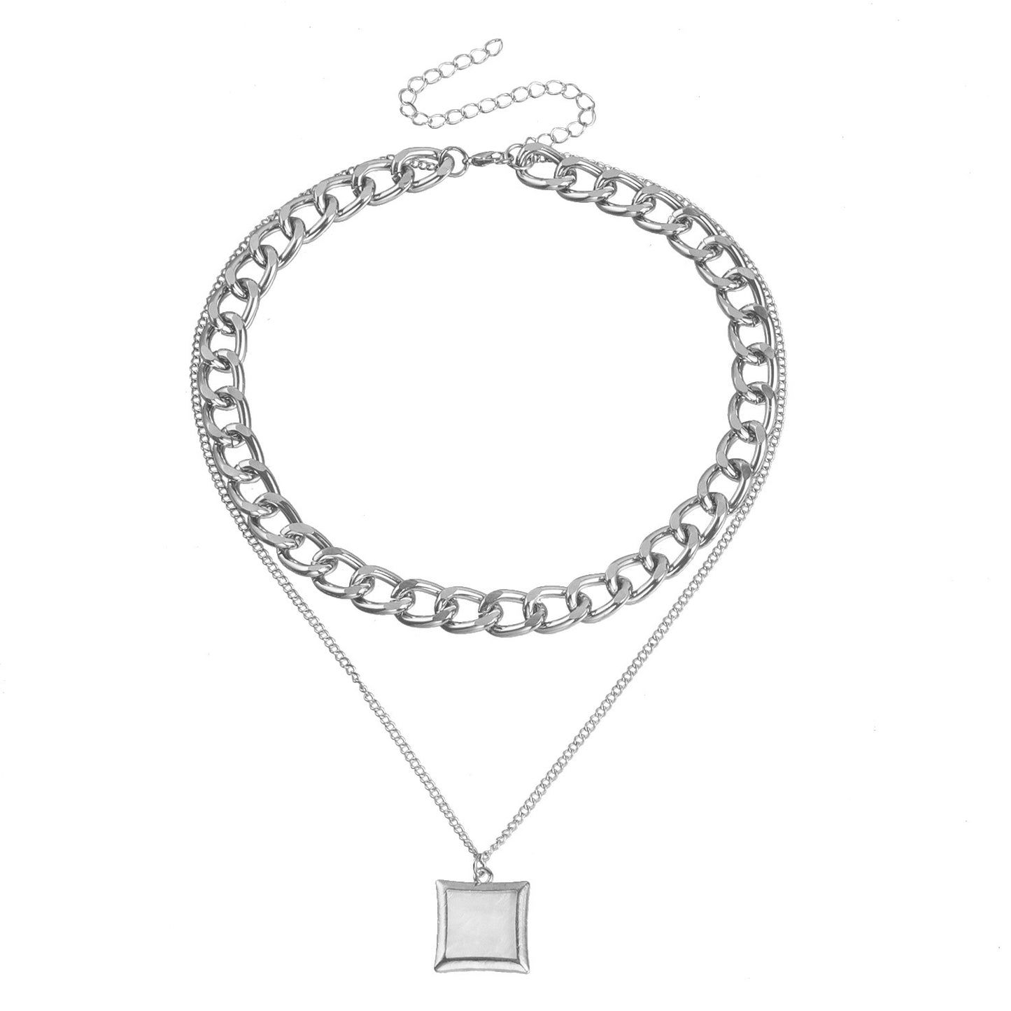 Geometric Square Imitation Mother-of-Pearl Pendant Necklace for Women with Alloy Chain and Electroplated Finish