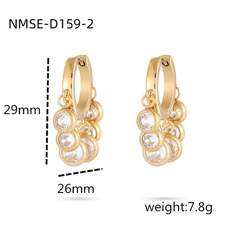 Orecchini da donna alla moda e minimalisti in acciaio inossidabile a forma geometrica rotonda con placcatura in oro sottovuoto 18K e intarsio di strass