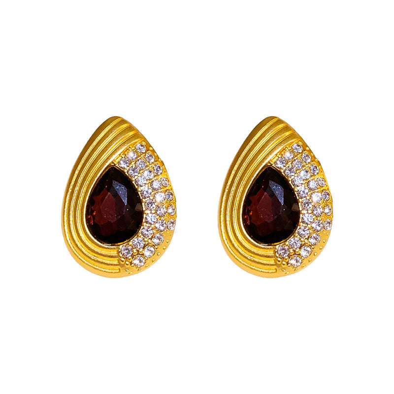Pendientes de aleación con forma de gota geométrica de estilo vintage, incrustaciones de pedrería y baño de oro para mujer
