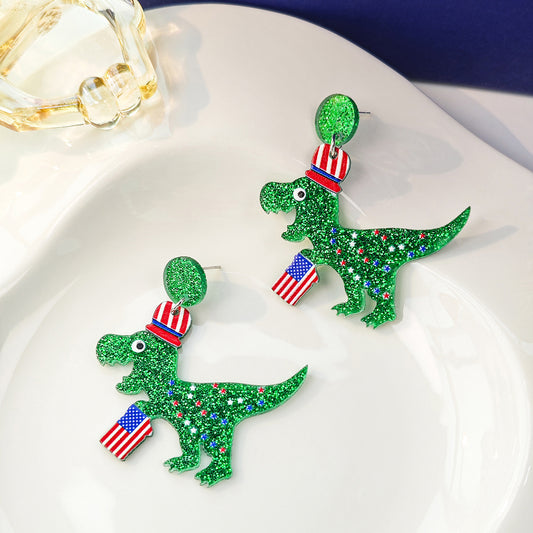 Creative Dinosaur Acrylic Plated Stud Earrings for Women