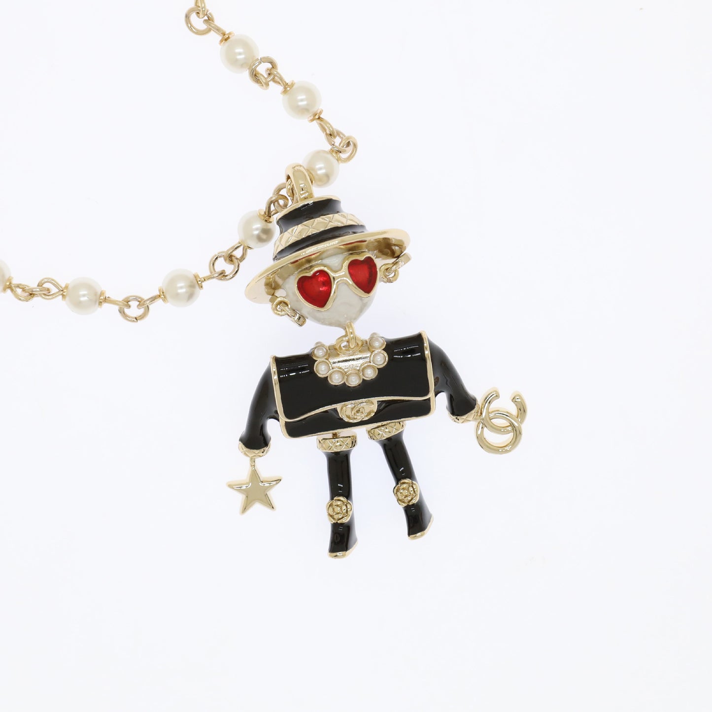 Collana con ciondolo a forma di robot a fumetti in ottone placcato oro di lusso con catena a sfera per donne