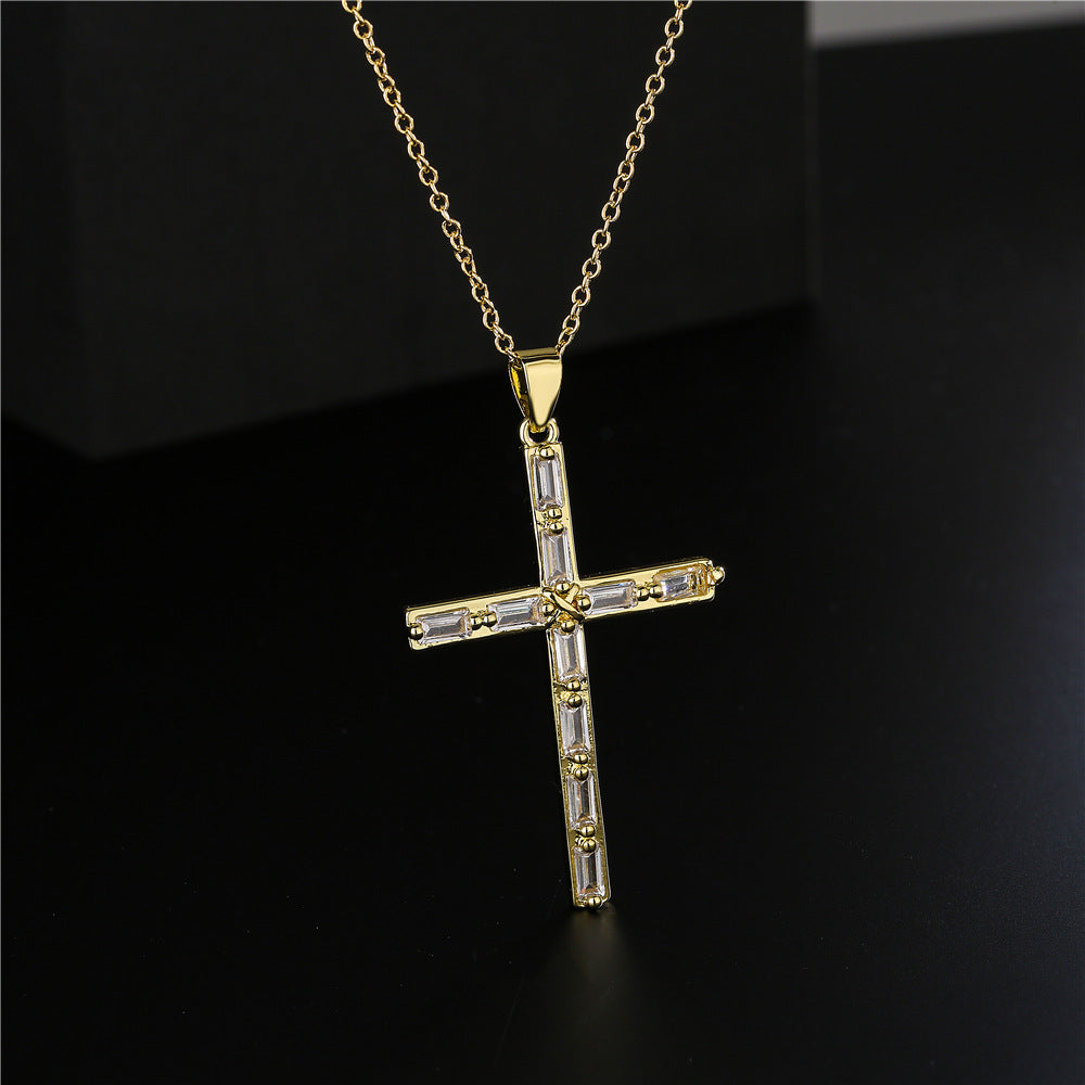 Vintage 18K Gold Plated Geometric Cubic Zirconia Pendant Necklace for Women