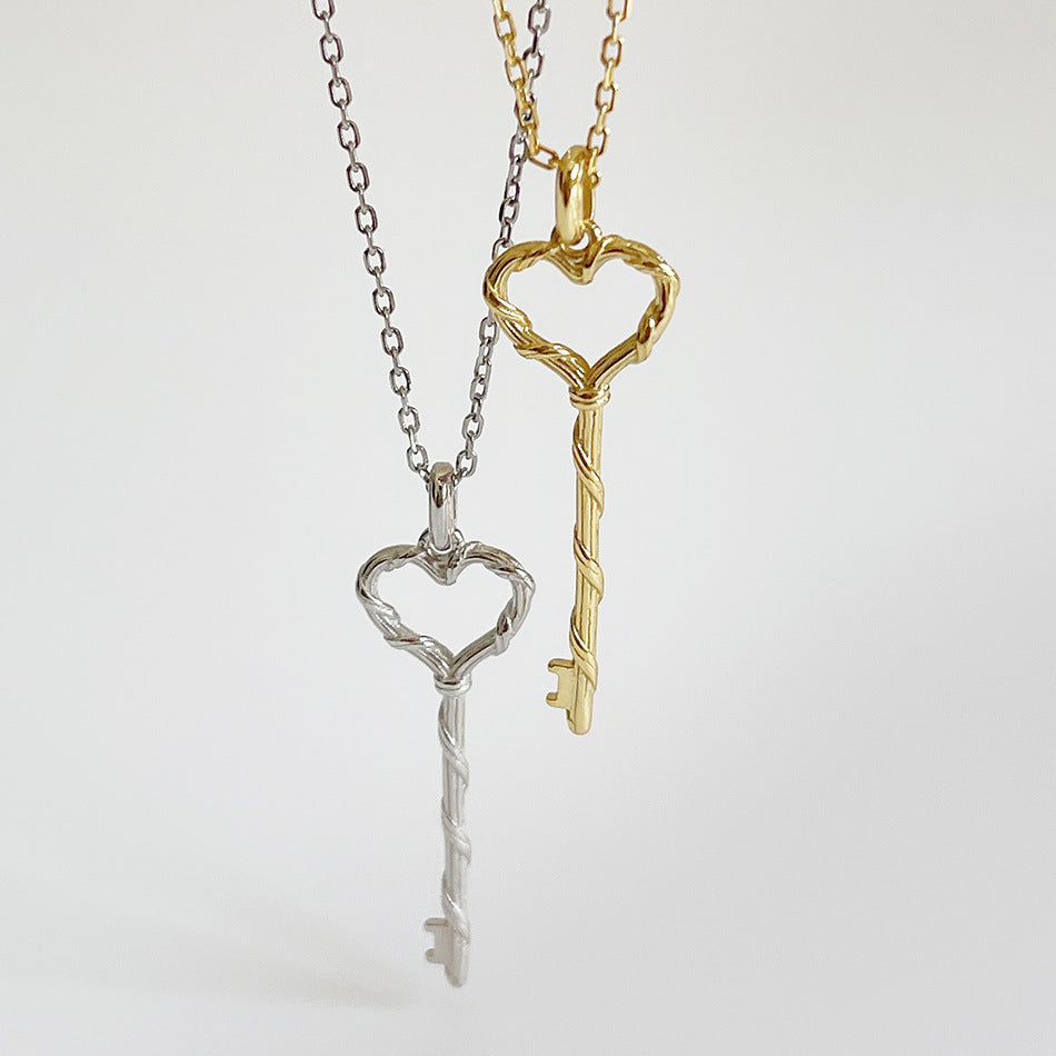 Minimalist Irregular Heart Key 925 Sterling Silver Necklace