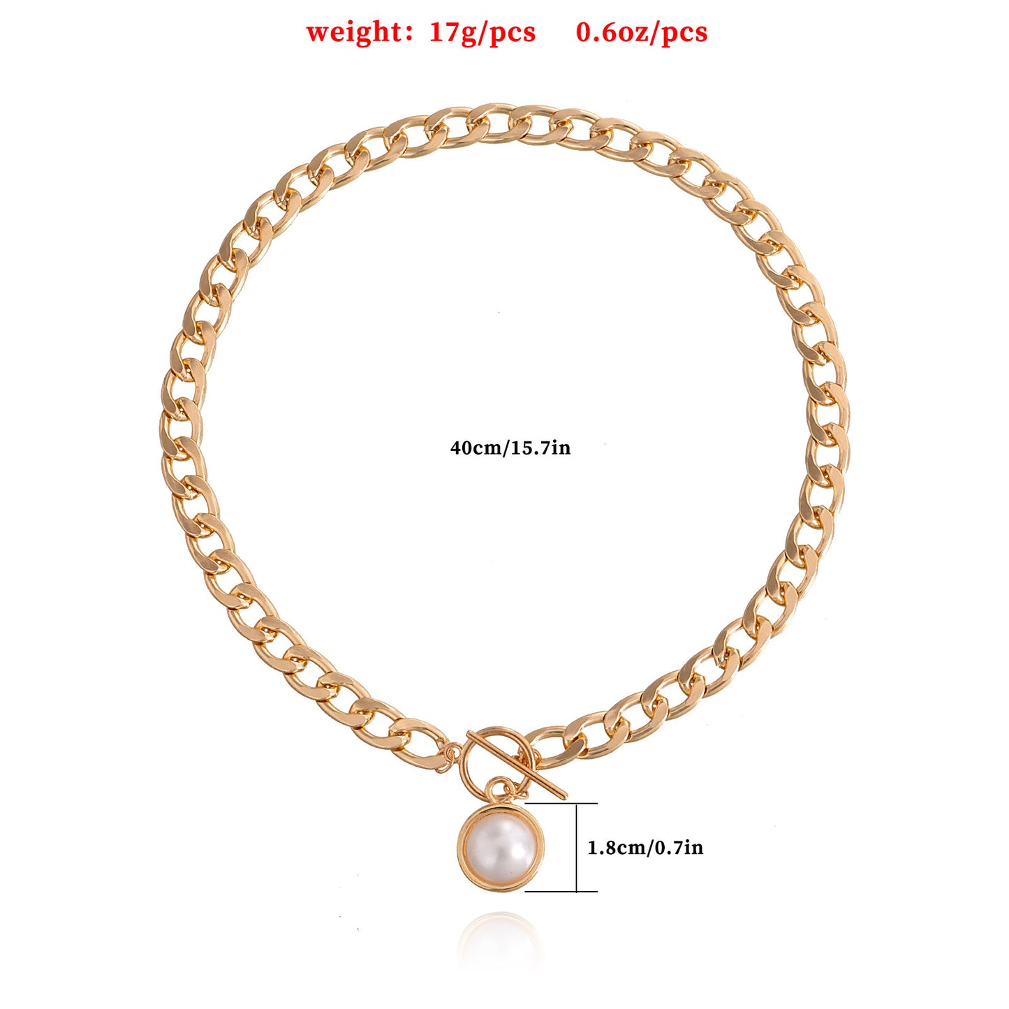 Collana con ciondolo geometrico da donna stile Punk minimalista con catena cubana in lega placcata oro e accento di perle