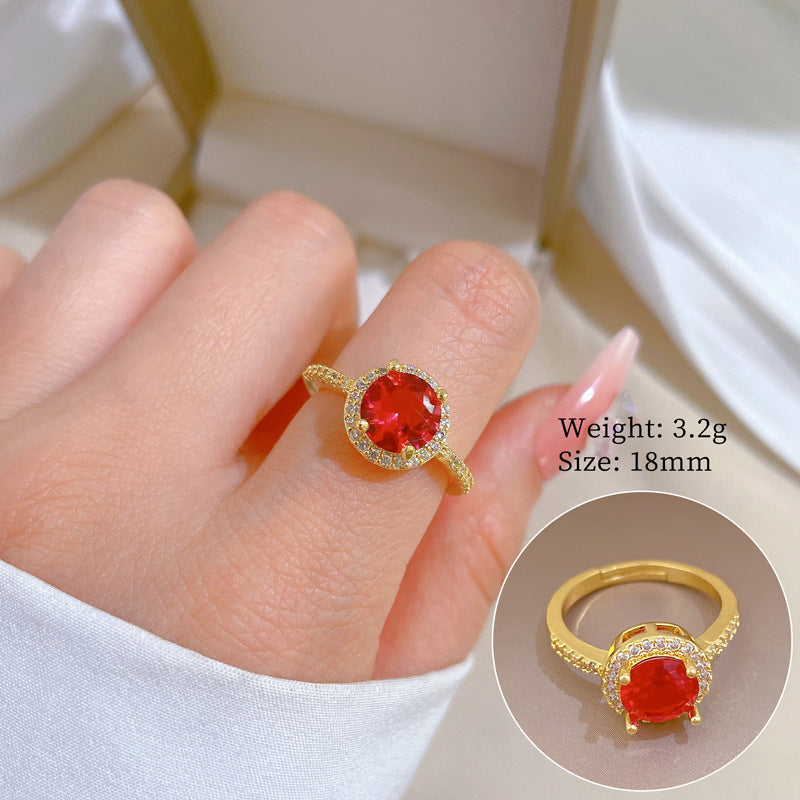 Minimalist Sweet Micro-Inlaid Cubic Zirconia Crown Brass Adjustable Ring for Women