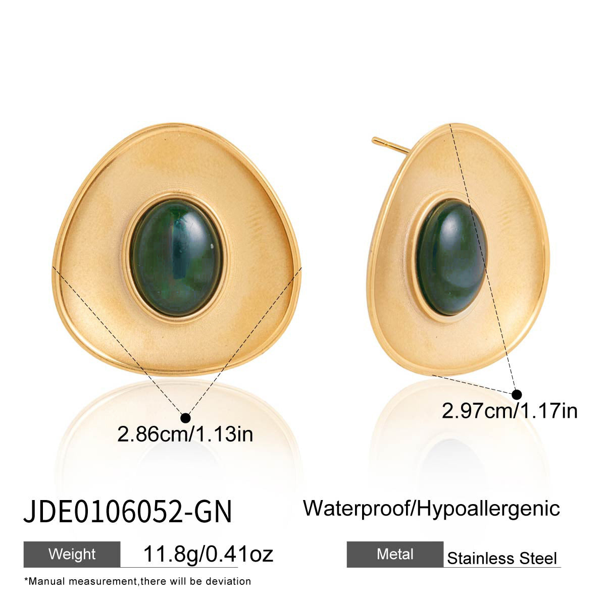 Luxury Elegant Geometric Hazelnut Resin Stainless Steel Stud Earrings PVD Plated