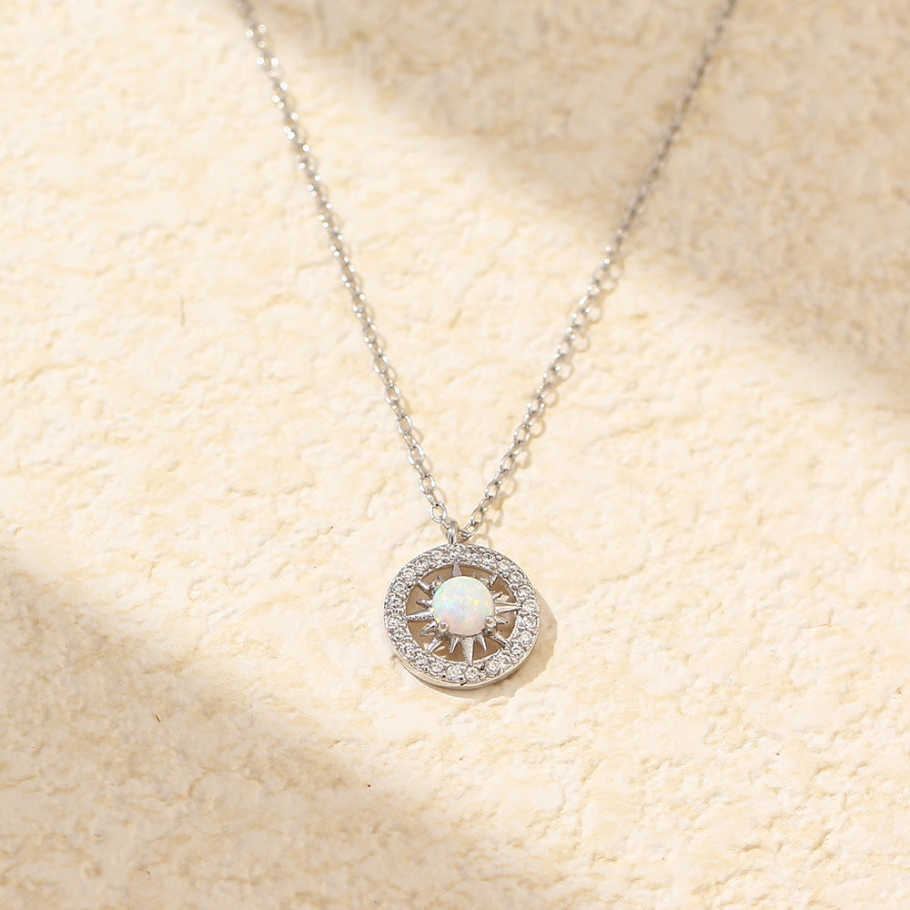 Collana da donna placcata in argento sterling 925 con opale e diamante a forma di stella geometrica