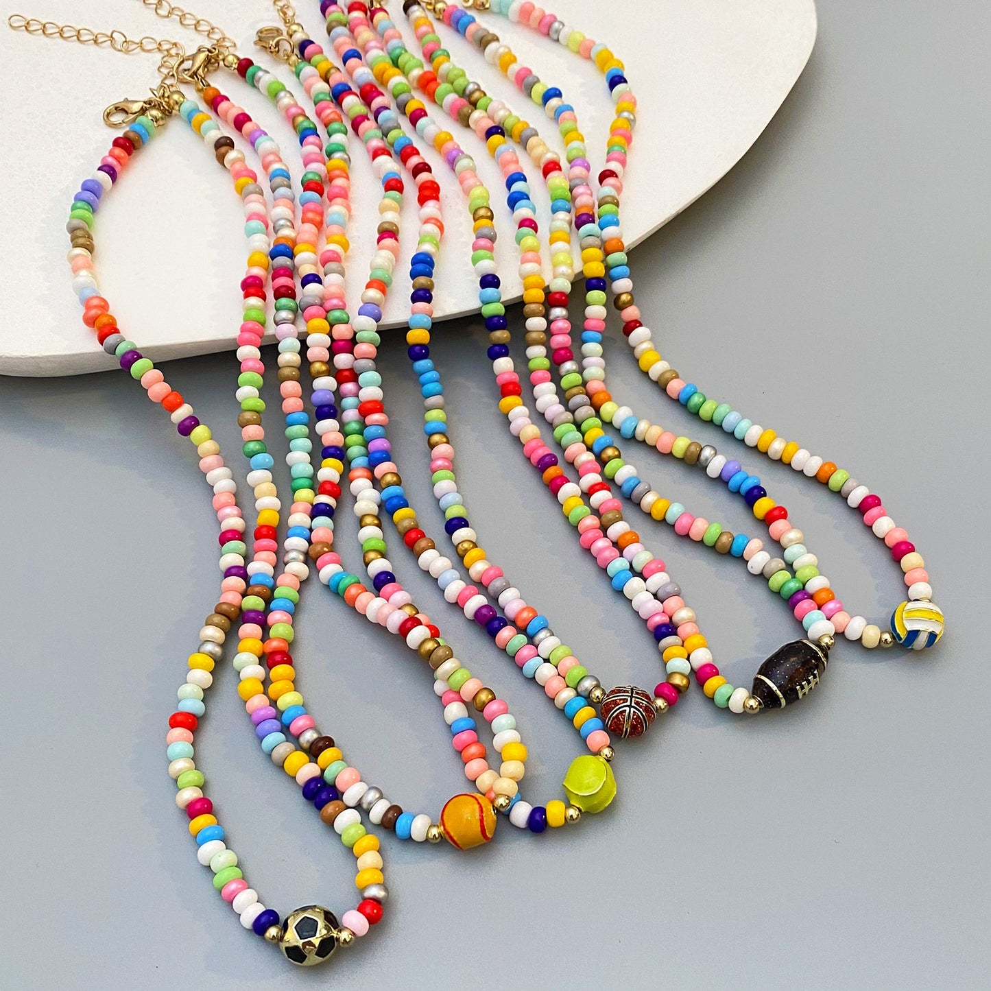 Bohemian Casual Oval Geometric Alloy Ball Chain Necklace for Women