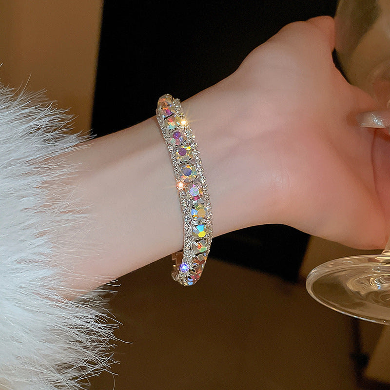 Minimalist Luxury Square Geometric Alloy Bracelet with Cubic Zirconia for Women