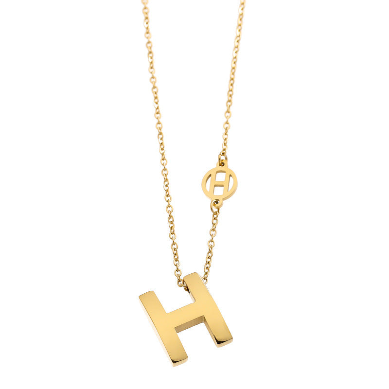 Minimalist Letter H Titanium Steel Necklace for Women with Plated Finish Snake Chain Style Locket Necklace