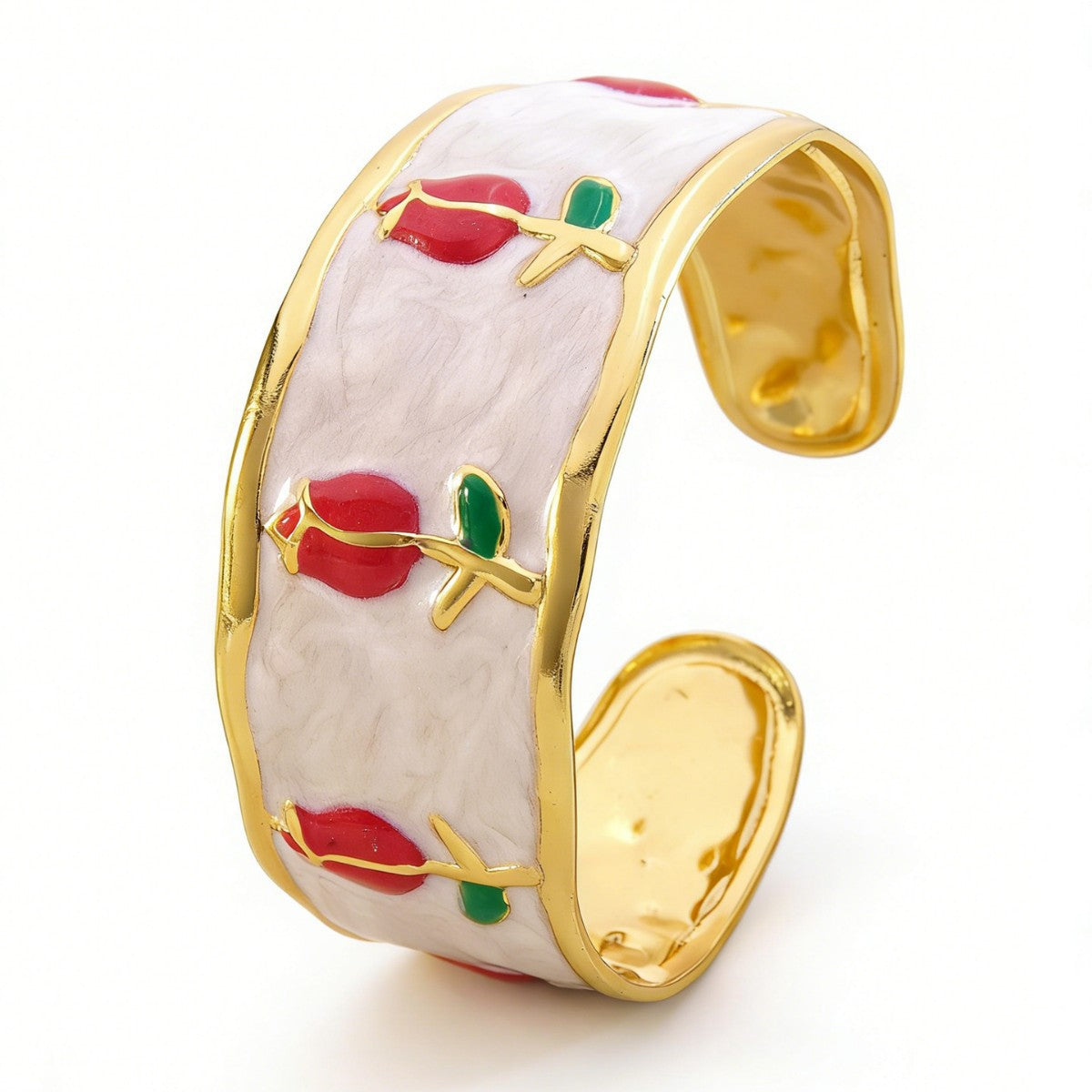 Elegant Stainless Steel Drip Oil Enamel Tulip Cuff Bracelet for Women