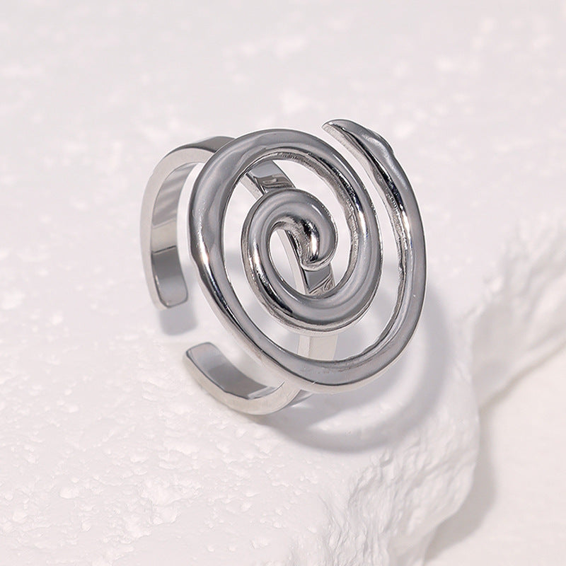 Minimalist Geometric Spiral Design Stainless Steel Ring with 18K Gold Plating for Women