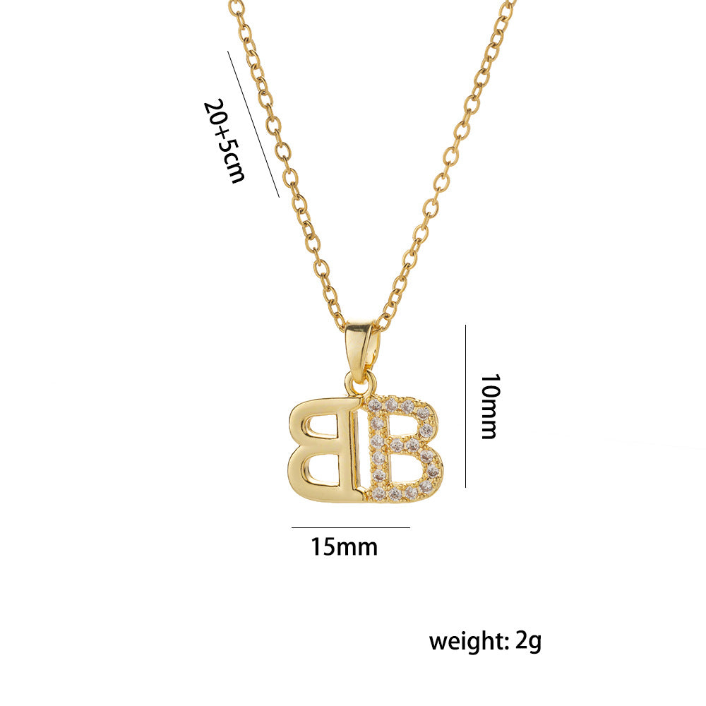 Collana con Pendente a Doppia Lettera B di Lusso Minimalista da Donna in Acciaio al Titanio con Finitura Ipoallergenica Placcata Sotto Vuoto