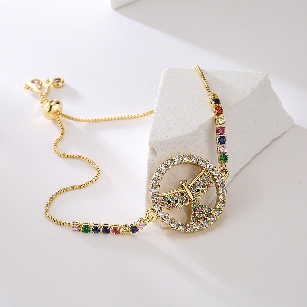 Bracciale da donna in rame geometrico minimalista placcato oro 18 carati con zirconi multicolore