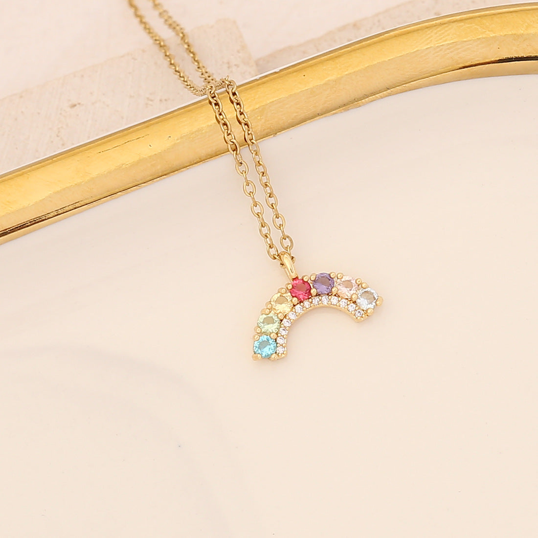 Elegant Floral Cubic Zirconia Plated Stainless Steel Necklace