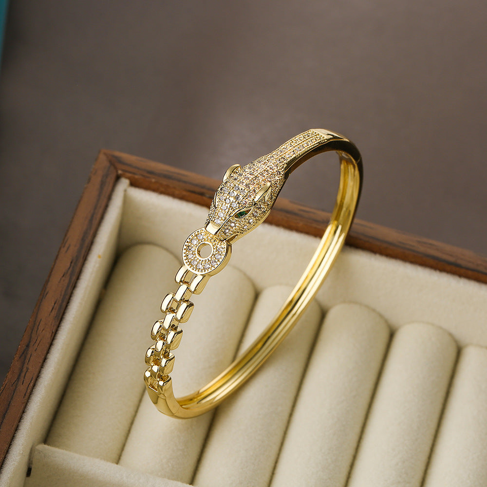 Bracciale da donna Fashion Leopardo Micro-Set Zircone Rame Placcato Oro 18K Lusso Personalità Gioielli