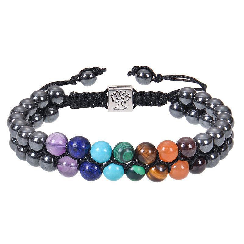 Bohemian 6mm Multicolor Natural Stone Agate Crystal Geometric Round Beaded Bracelet Unisex