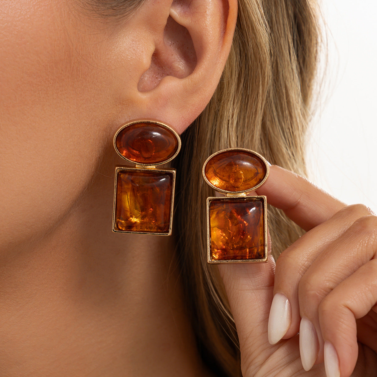 Vintage Geometric Round Square Zinc Alloy Plated Earrings for Women