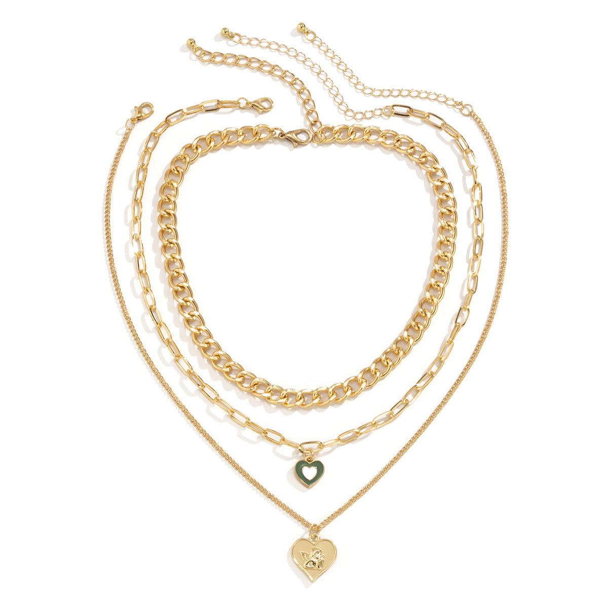 Set collana con pendente smaltato inciso a forma di cuore minimalista con catena a croce per donna