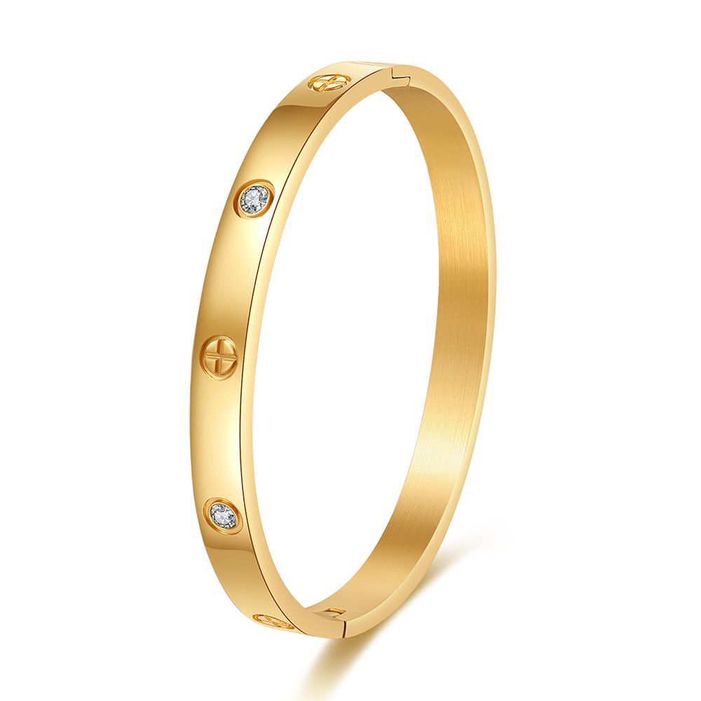 Streetwear Geometric Round Rhinestone Inlay Plated Stainless Steel Titanium Steel Bracelet
