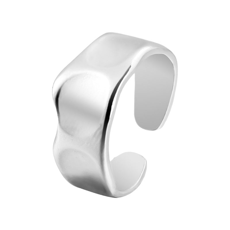 Anello aperto geometrico minimalista in acciaio inossidabile con forma irregolare e finitura placcata per donne e uomini