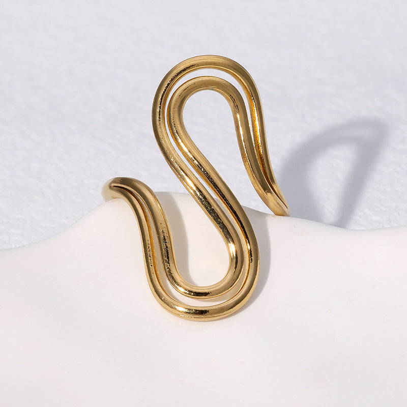 Minimalist Geometric S-Shaped Stainless Steel Ring for Women with Plated Finish