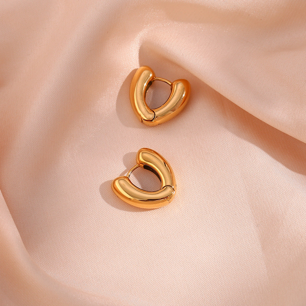 Minimalist Heart-Shaped Stainless Steel Earrings with 18K Gold Plating for Women