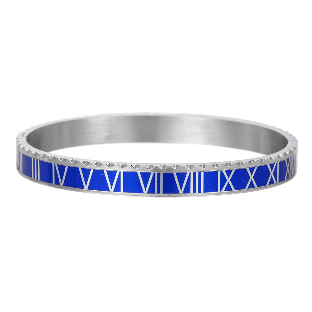 Geometric Stainless Steel Plated Roman Numeral Bracelet for Women with Egg Shape Design