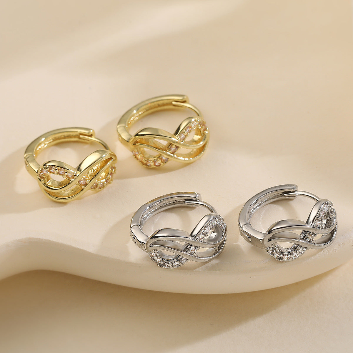 Minimalist Luxe Geometric Hoop Earrings for Women in Brass with 18K Gold Plating and Micro-Paved Zirconia