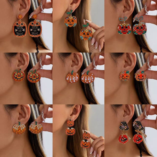 Gothic Halloween Pumpkin Ghost Face Alloy Plated Cartoon Earrings Unisex