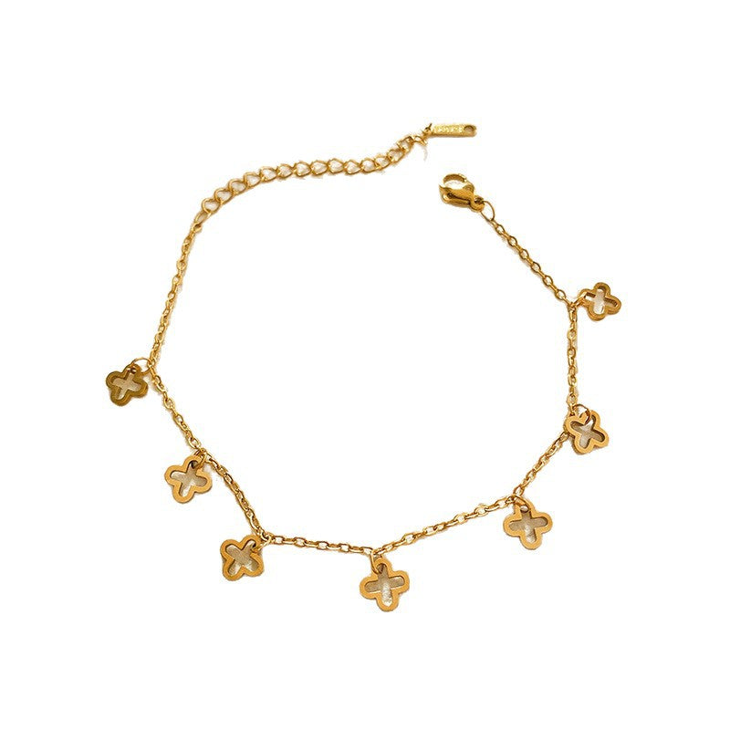 Minimalist Luxury Hollow Four-Leaf Clover Floral Titanium Steel Plated Necklace for Unisex