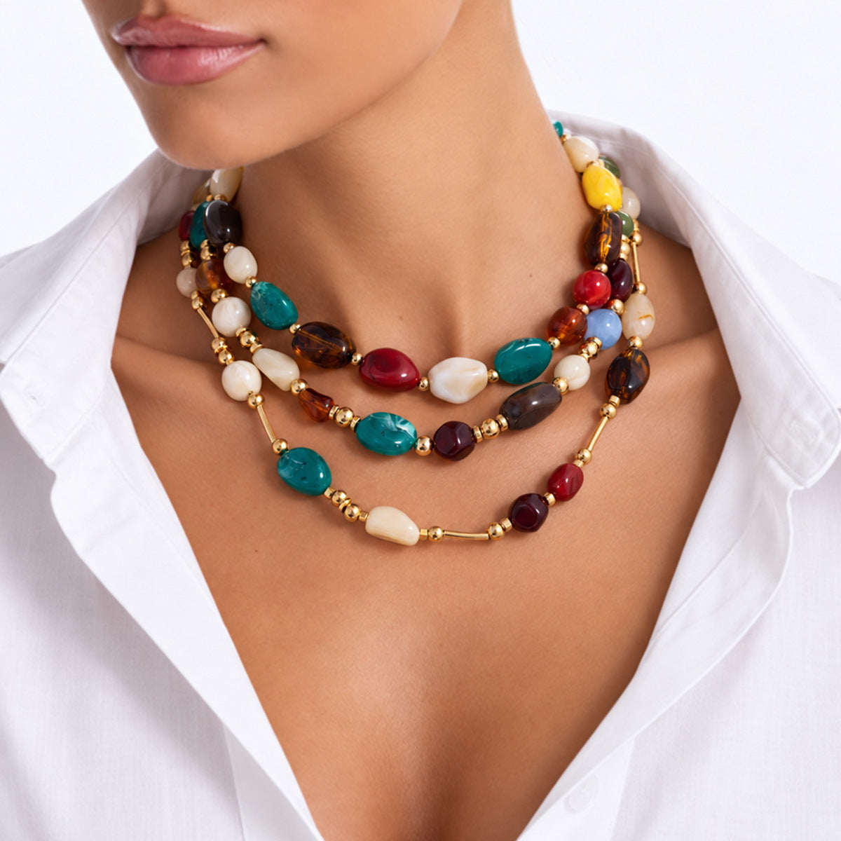 Vintage Gradient Resin Oval Geometric Pendant Acrylic Plated Necklace for Women
