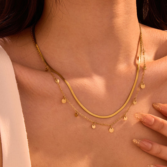 Fashion 18K Gold Plated Geometric Hollow Tassel Stainless Steel Necklace for Women