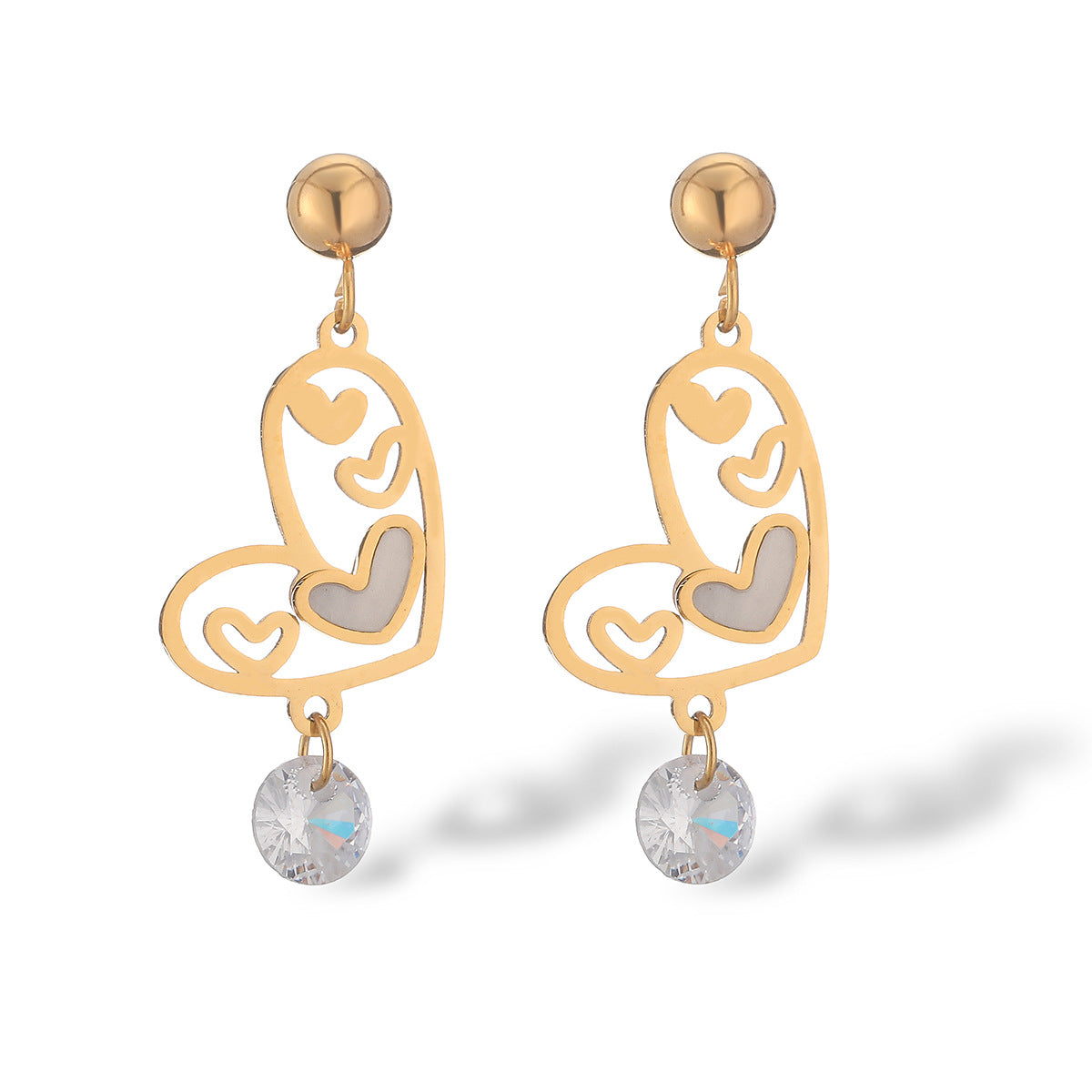 Orecchini minimalisti in acciaio al titanio a forma di cuore vuoto da donna con placcatura in vero oro, gioielli alla moda di lusso