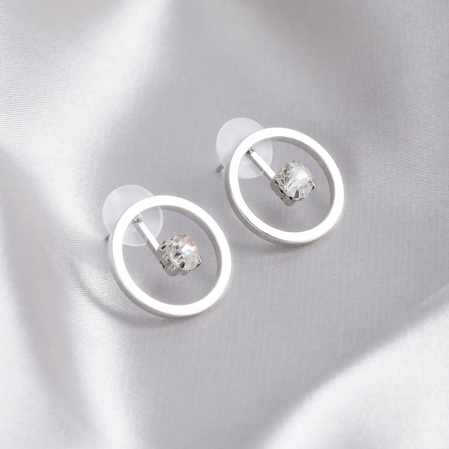 Pendientes de aro redondos geométricos colgantes para mujer con incrustaciones de diamantes de imitación y acabado chapado