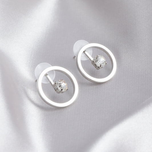 Pendientes de aro redondos geométricos colgantes para mujer con incrustaciones de diamantes de imitación y acabado chapado