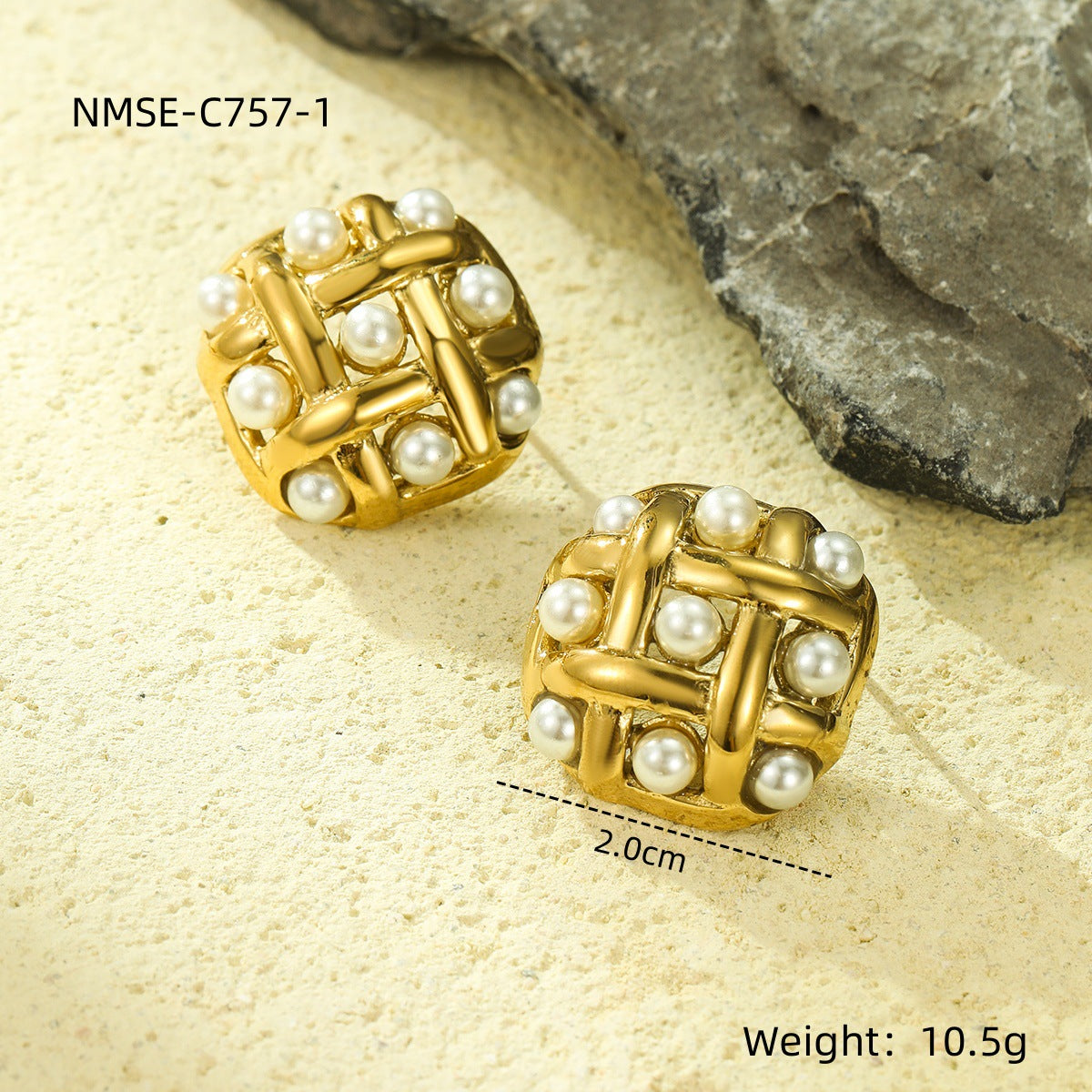 Aretes cuadrados de acero inoxidable con perlas y diseño minimalista vintage para mujer
