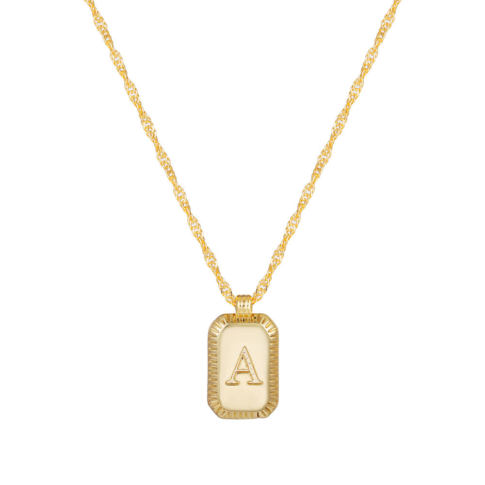 Sweet Gold Plated Brass Letter Geometric Titanium Steel Pendant Necklace for Women