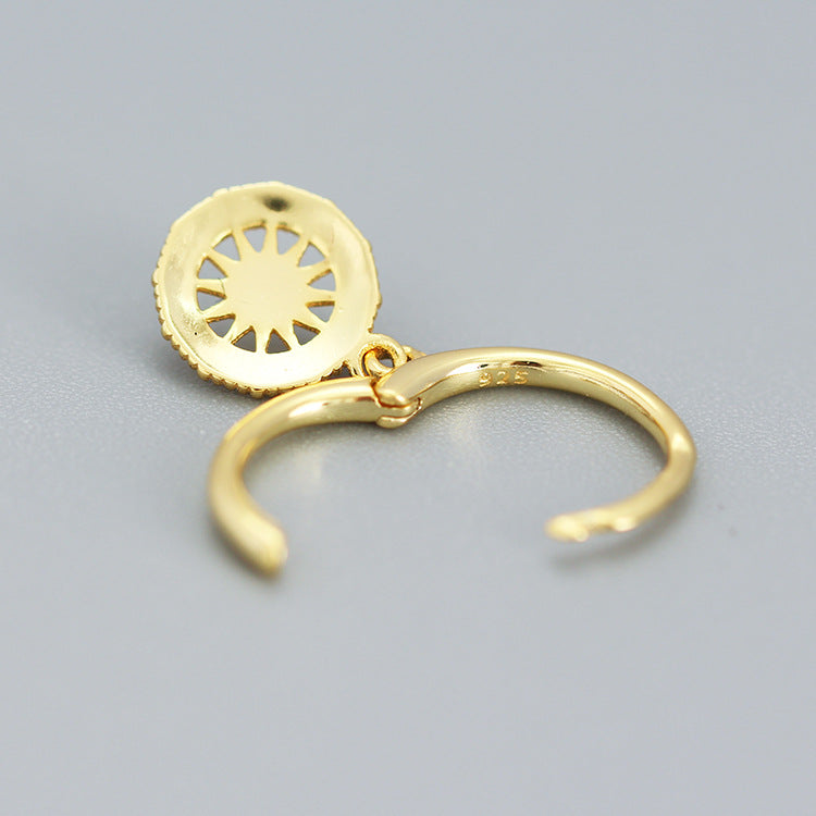 Orecchini a cerchio geometrici rotondi placcati in argento sterling 925, eleganti e raffinati, con motivo a bussola astratta da donna