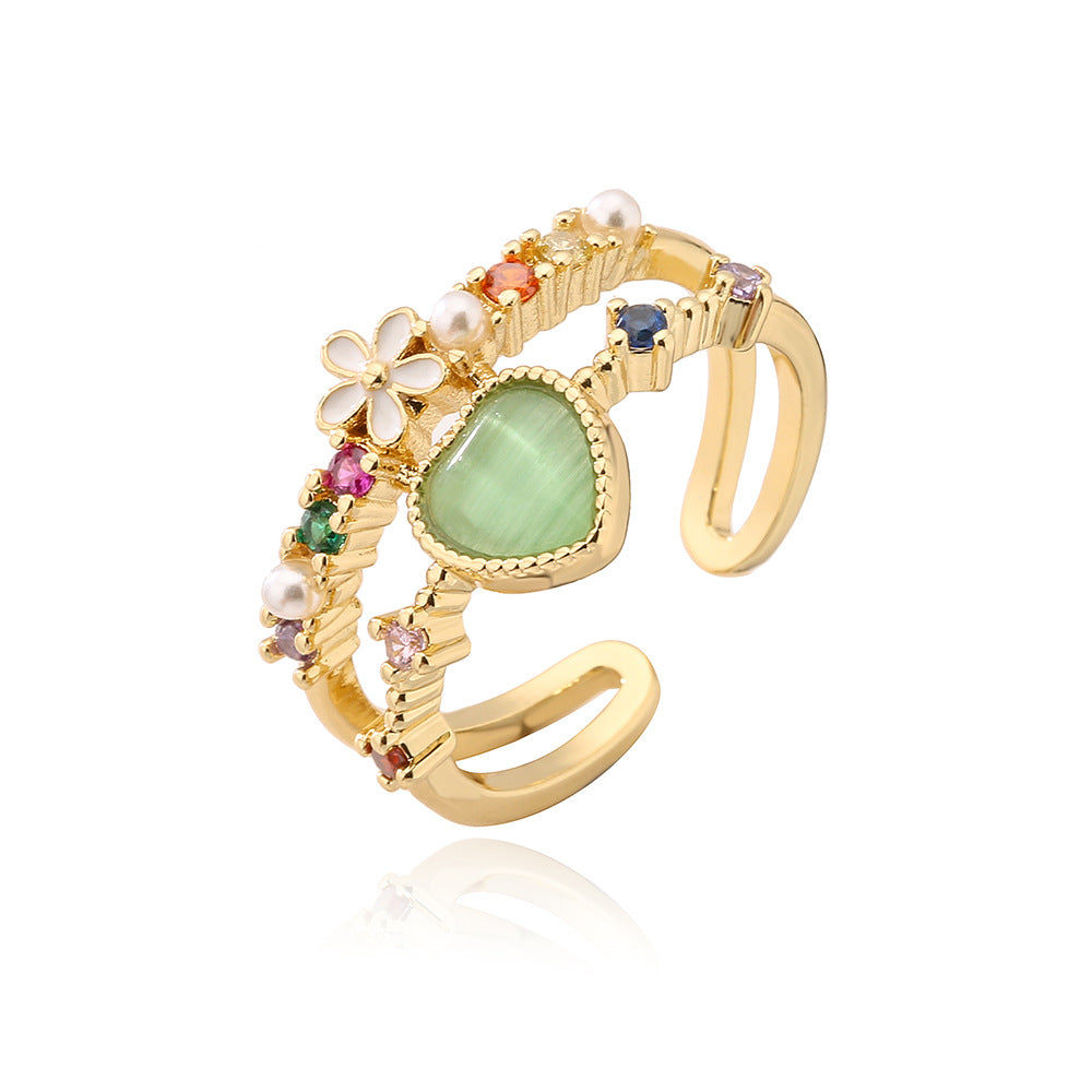 Anello da Donna a Cuore Minimalista alla Moda in Rame Placcato Oro con Zirconi Micro-Pave