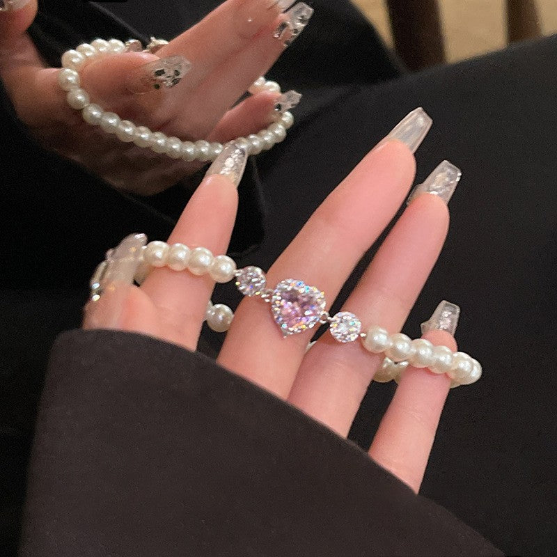 Bracciale a forma di stella, stile vintage francese elegante, con perle e zirconi, per donne, gioiello minimalista di lusso