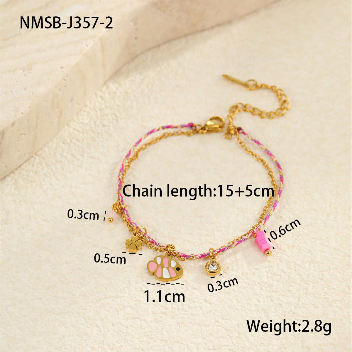Fashionable Ocean-Inspired Braided Stainless Steel Bracelet with 18K Gold Plating and Zirconia Fish Pendant for Women
